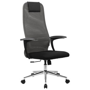 Офисный стул BRABIX PREMIUM "Ultimate EX-801" хром, плотная двойная сетка Х2, черное/серое, 532918 в Когалыме