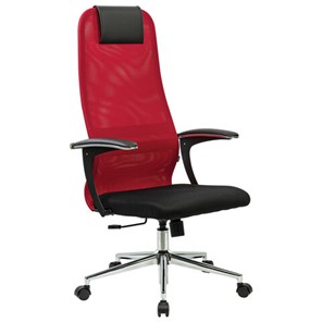 Офисный стул RABIX PREMIUM "Ultimate EX-801" хром, плотная двойная сетка Х2, черное/красное, 532921 в Ханты-Мансийске
