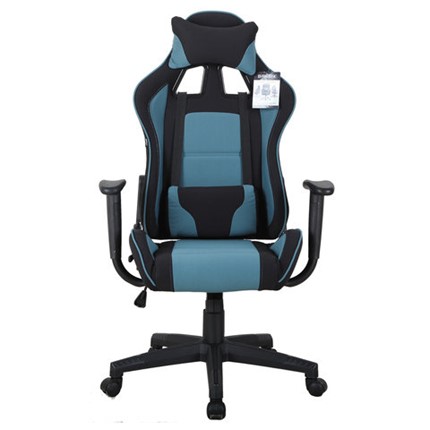 Кресло офисное Brabix GT Racer GM-100 (две подушки, ткань, черное/голубое) 531818 в Радужном - изображение