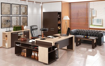 Кабинет руководителя ALTO с высоким шкафом для одежды, низким для документов и журнальным столиком в Когалыме