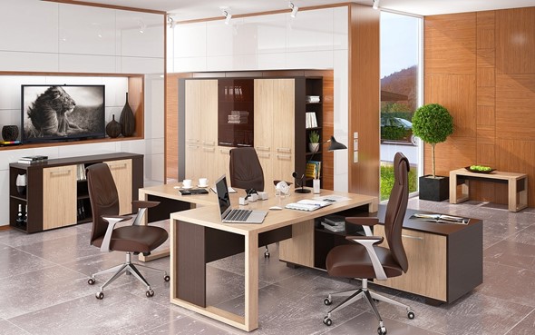 Кабинет руководителя ALTO с брифинг-приставкой, с низким и высокими шкафами в Урае - изображение