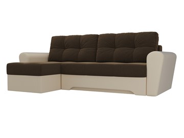 Угловой диван для гостиной Амстердам, Коричневый/Бежевый (микровельвет/экокожа) в Урае