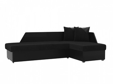 Угловой диван с оттоманкой Андора, Черный/Черный (велюр/экокожа) в Лангепасе