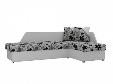 Угловой диван с оттоманкой Андора, Цветы/Белый (рогожка/экокожа) в Урае