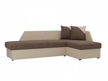 Угловой диван с оттоманкой Андора, Коричневый/Бежевый (рогожка/экокожа) в Лангепасе