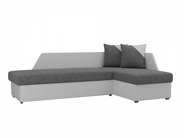 Угловой диван с оттоманкой Андора, Серый/Белый (рогожка/экокожа) в Лангепасе