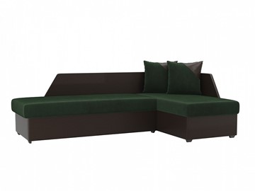 Угловой диван с оттоманкой Андора, Зеленый/Коричневый (велюр/экокожа) в Когалыме
