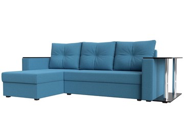 Угловой диван с оттоманкой Атланта Лайт, Амур голубой (микровельвет) в Радужном