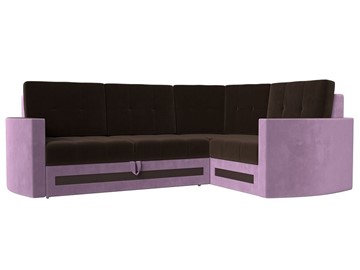 Угловой раскладной диван Белла, Коричневый/Сиреневый (Микровельвет) в Урае