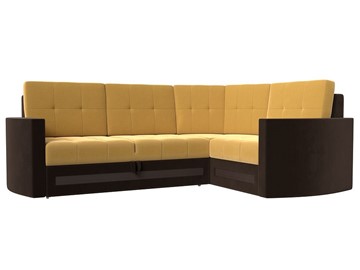 Угловой раскладной диван Белла, Желтый/Коричневый (Микровельвет) в Урае