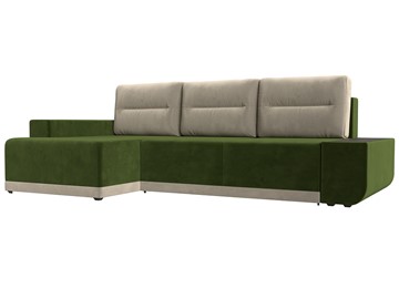 Угловой раскладной диван Чикаго, Зеленый/Бежевый (микровельвет) в Советском