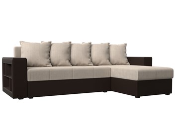 Угловой диван с оттоманкой Дубай Лайт, Бежевый/Коричневый (рогожка/экокожа) в Нефтеюганске