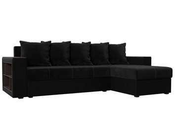 Угловой диван с оттоманкой Дубай Лайт, Черный/Черный (велюр/экокожа) в Югорске
