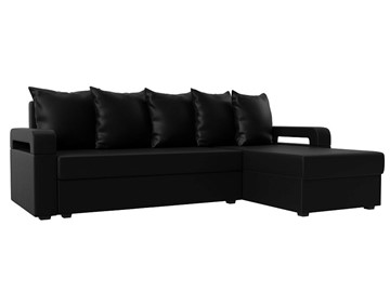 Угловой диван с оттоманкой Гермес Лайт, Черный (экокожа) в Нефтеюганске