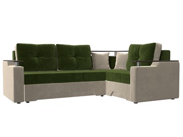 Угловой раскладной диван Комфорт, Зеленый/Бежевый (микровельвет) в Урае
