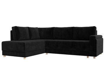 Угловой раскладной диван Лига-024, Черный (Велюр) в Урае