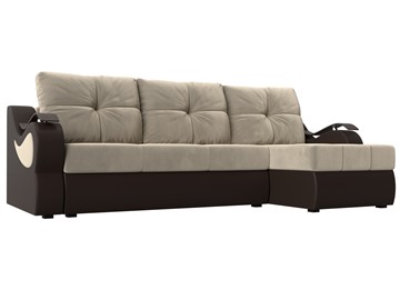 Угловой диван Меркурий, Бежевый/коричневый (вельвет/экокожа) в Пыть-Яхе