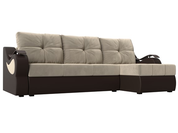 Угловой диван Меркурий, Бежевый/коричневый (вельвет/экокожа) в Когалыме - изображение
