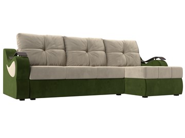 Угловой диван Меркурий, Бежевый/зеленый (вельвет) в Урае