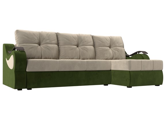 Угловой диван Меркурий, Бежевый/зеленый (вельвет) в Лангепасе - изображение