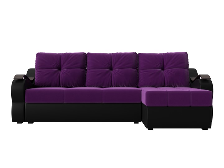 Диван угловой Меркурий, Фиолетовый/черный (вельвет/экокожа) в Урае - изображение 1