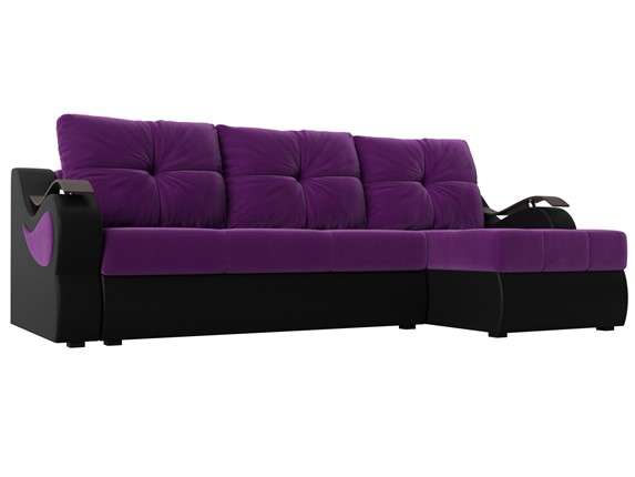 Диван угловой Меркурий, Фиолетовый/черный (вельвет/экокожа) в Урае - изображение