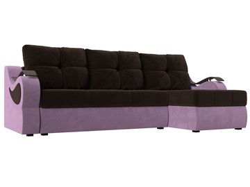 Угловой диван с оттоманкой Меркурий, Коричневый/Сиреневый (микровельвет) в Лангепасе