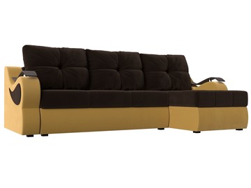 Угловой диван с оттоманкой Меркурий, Коричневый/Желтый (микровельвет) в Урае