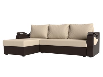 Угловой диван с оттоманкой Меркурий Лайт, Бежевый/Коричневый (экокожа) в Урае