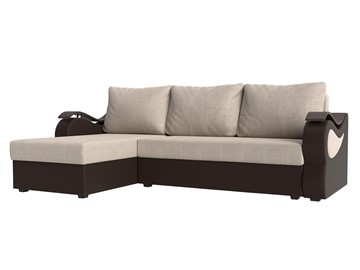 Угловой диван с оттоманкой Меркурий Лайт, Бежевый/Коричневый (рогожка/экокожа) в Урае