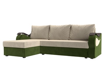 Угловой диван с оттоманкой Меркурий Лайт, Бежевый/Зеленый (микровельвет) в Урае