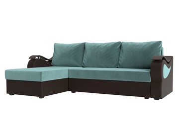 Угловой диван с оттоманкой Меркурий Лайт, Бирюзовый/Коричневый (велюр/экокожа) в Лангепасе