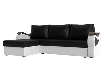 Угловой диван с оттоманкой Меркурий Лайт, Черный/Белый (экокожа) в Урае
