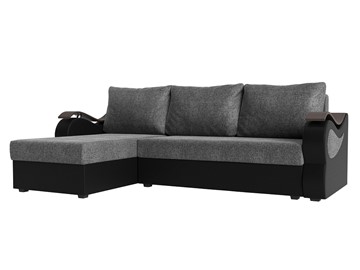 Угловой диван с оттоманкой Меркурий Лайт, Серый/Черный (рогожка/экокожа) в Лангепасе