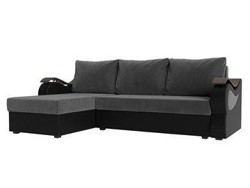 Угловой диван с оттоманкой Меркурий Лайт, Серый/Черный (велюр/экокожа) в Лангепасе