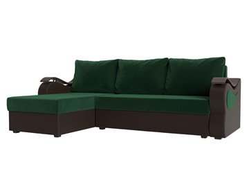 Угловой диван с оттоманкой Меркурий Лайт, Зеленый/Коричневый (велюр/экокожа) в Урае
