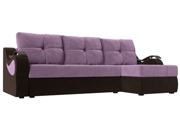 Угловой диван с оттоманкой Меркурий, Сиреневый/Коричневый (микровельвет) в Советском