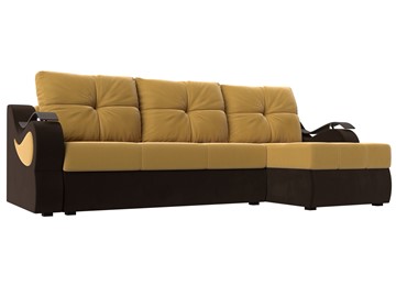 Угловой диван с оттоманкой Меркурий, Желтый/Коричневый (микровельвет) в Лангепасе