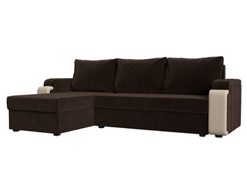 Угловой диван с оттоманкой Николь лайт, Коричневый/Бежевый (микровельвет/экокожа) в Сургуте