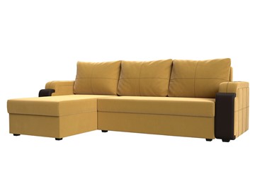 Угловой диван с оттоманкой Николь лайт, Желтый/Коричневый (микровельвет/экокожа) в Нягани