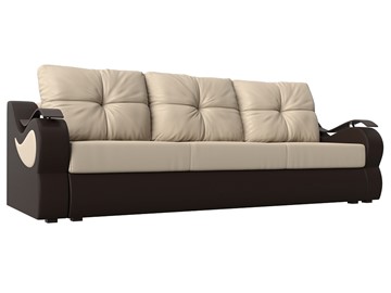 Прямой диван Меркурий еврокнижка, Бежевый/коричневый (экокожа) в Пыть-Яхе
