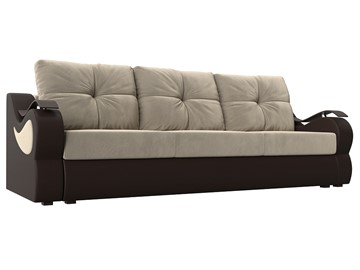 Прямой диван Меркурий еврокнижка, Бежевый/коричневый (вельвет/экокожа) в Радужном