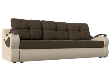 Прямой диван Меркурий еврокнижка, Коричневый/бежевый (рогожка/экокожа) в Когалыме