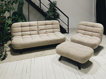 Комплект мебели Абри цвет бежевый диван + кресло +пуф пора металл в Ханты-Мансийске