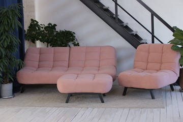 Комплект мебели Абри розовый кресло + диван + пуф опора металл в Когалыме