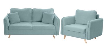 Комплект мебели Бертон голубой диван+ кресло в Лангепасе