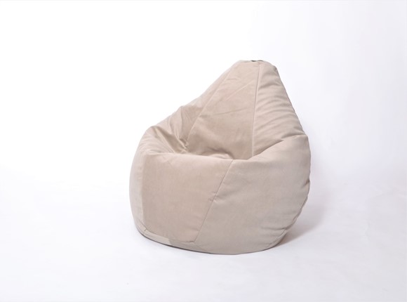 Кресло-мешок Груша среднее, велюр однотон, бежевое в Нижневартовске - изображение