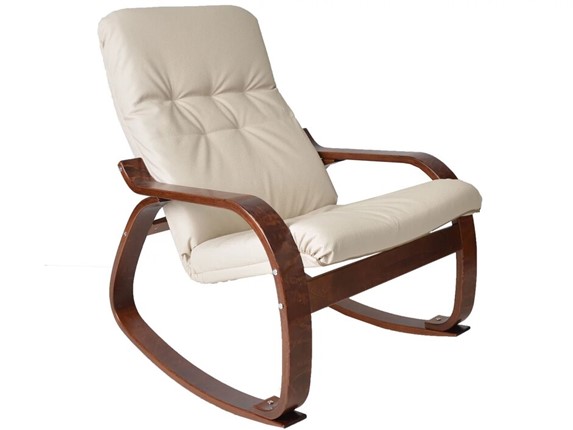 Кресло мягкое Сайма (экокожа бежевый, каркас вишня) в Когалыме - изображение