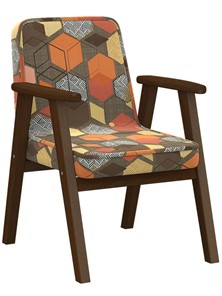 Кресло мягкое Ретро ткань геометрия коричневый, каркас орех в Ханты-Мансийске