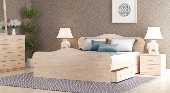 Кровать двуспальная Каролина, 160х200 с основанием, дуб млечный в Югорске - изображение